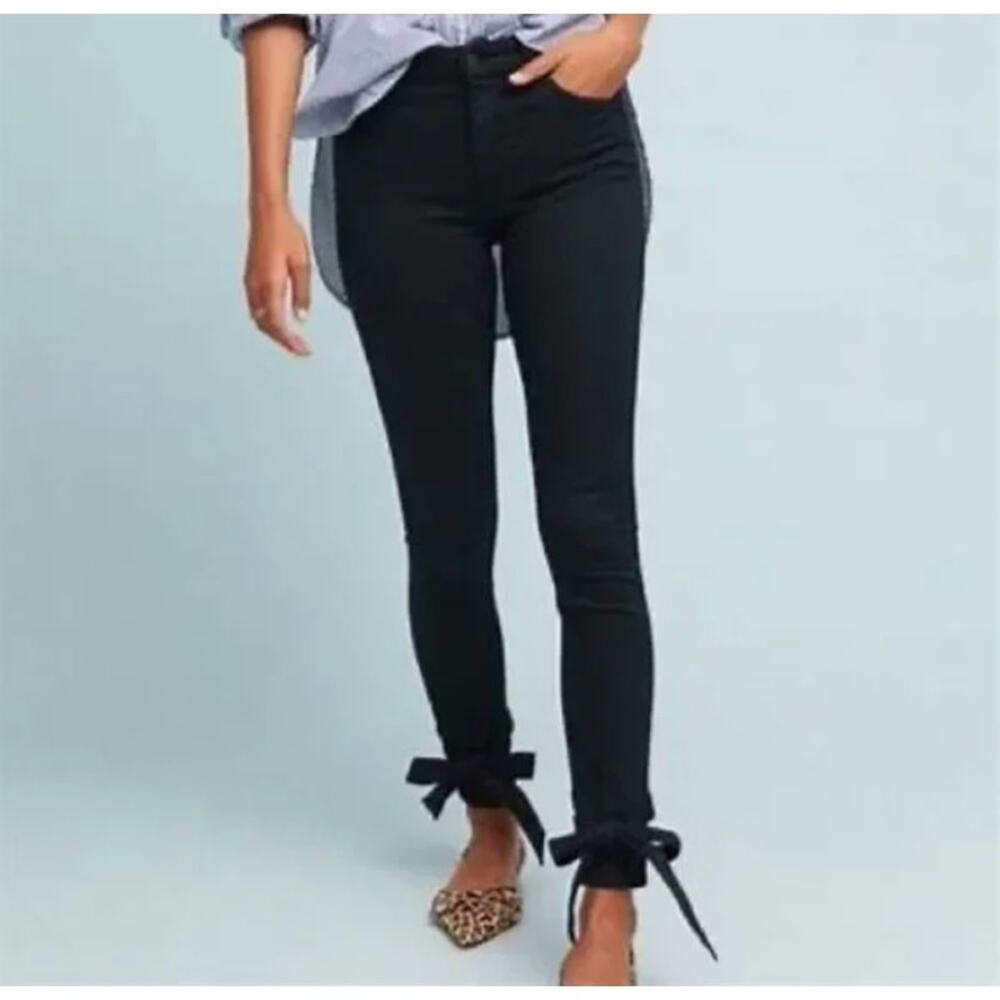 MOTHER Black Jeans Size 27 4 Ankle Bows High Waist Skinny The Looker